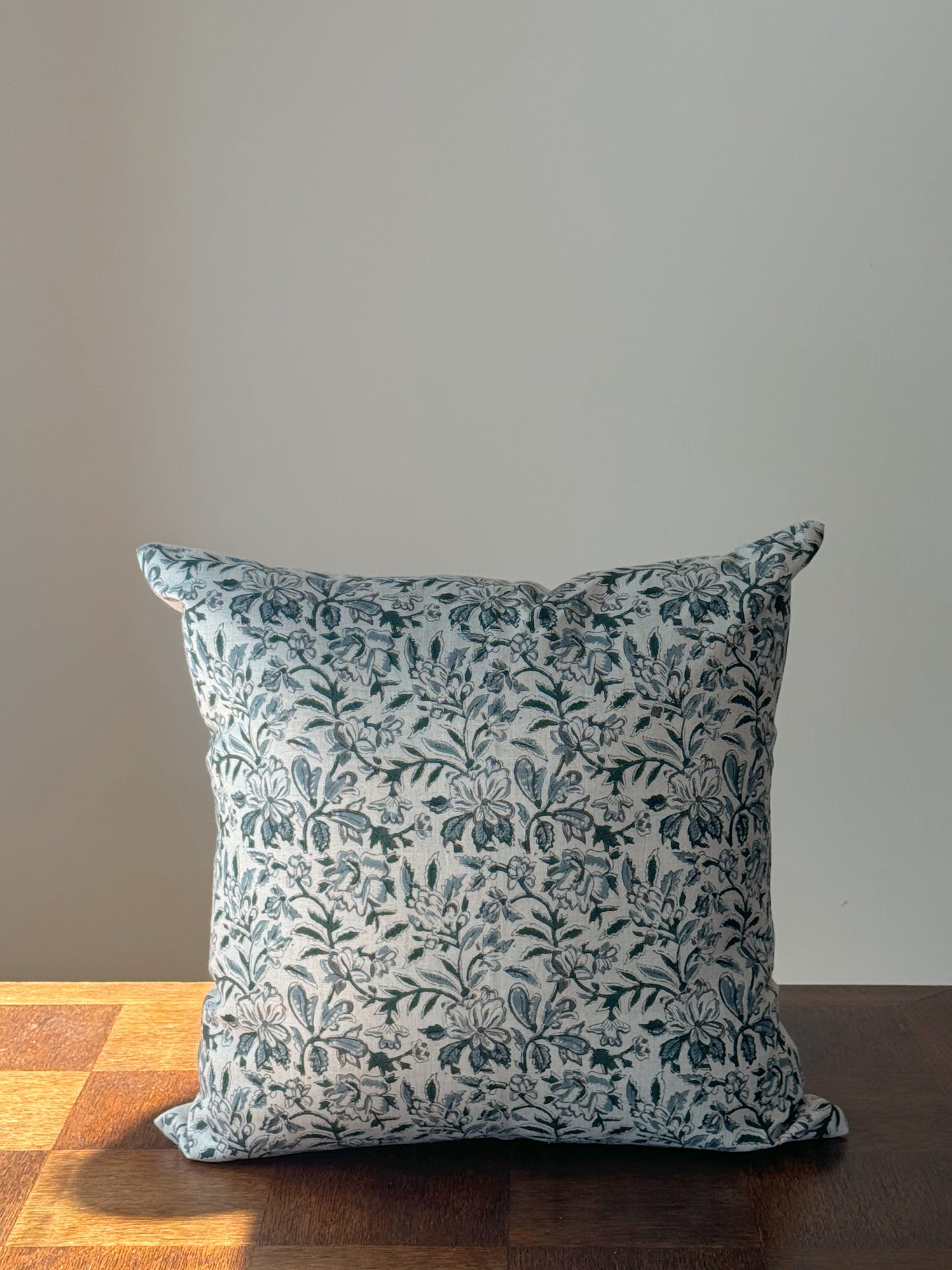 Qudrat Floral Linen Hand Block Print Cushion Cover 20 x 20