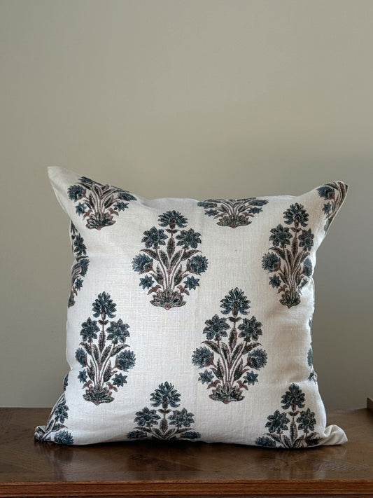 Morpankh Block Print Boho Off White Linen Pillow Cover 20 x 20